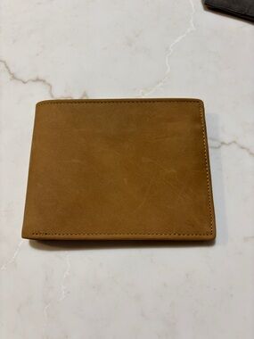 Classic Suede Men's Bifold Leather Wallet with Inscription to Son Tan with Dusty